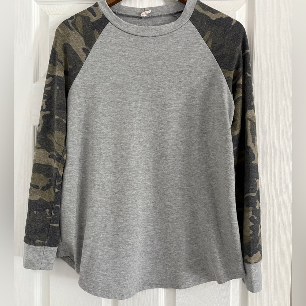 Pinkblush Gray and Camouflage Long Sleeve Tee - Maternity